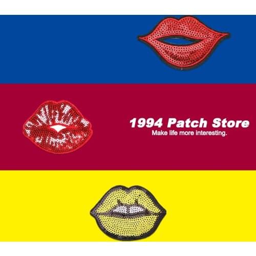Sexy Lips Mouth Sequin Patches Fashion Yellow Embroidery Patch Clothes Decoration Badges Clothes Stickers Ironing Applications