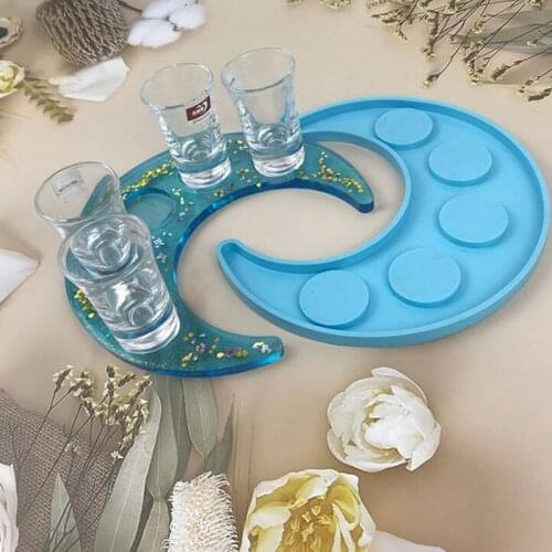 Moon Shape Wine Glass Tray Mold Candlestick Silicone Molds DIY Crystal Epoxy Resin Mould Ceramic Clay Casting Mold Home Decor