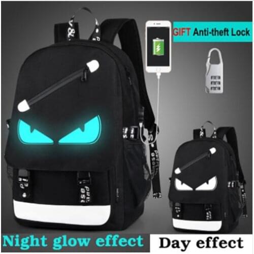 New Student School Bag Backpack Anime Luminous For Boy girls Daypack Multifunction USB Charging Port and Lock School Bag Black