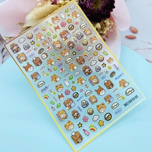 Japanese Style New Technology Quality Texture Plain Nail Stickers Carton Bears& Dogs Thin Transparent Nail Decals High Viscosity
