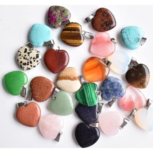 Wholesale 24pcs/lot 2020 Assorted heart natural stone charms pendants for jewelry making Good Quality 20mm free shipping