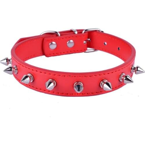 Cool Spiked Studded Dog-Collar Fashion Black Purple Red Leather Collars Perro Pet Necklace Adjustable Size S/M/L