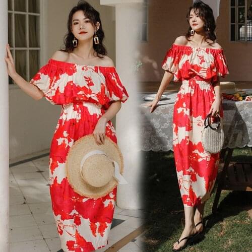 Summer Floral Print Boho Off Shoulder Dress Sexy Bohemian Beach Sundress Women Casual Loose Fashion Vestidos Female Clothes