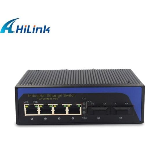 Industrial Media Converter 2-Port 100Base SC Fiber 4-Port 10/100Base Ethernet RJ45 Multi Mode Dual Fiber 2KM