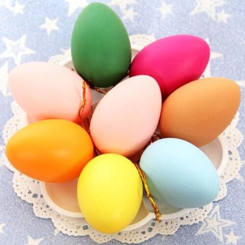 12pcs 4*6cm Mixed Color Plastic Hanging Easter Egg With Rope Easter Decoration For Home Children DIY Painting Egg With Rope