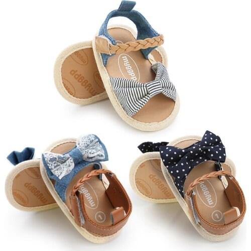 Baby Girl Sandals Baby Shoes Summer Cotton Canvas Dotted Bow Baby Girl Non-slip Sandals Newborn Beach Sandals Droppshiping