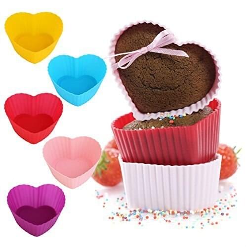 6pcs/lot Love Heart Shape FDA Silicone Baking Cups Cake Mold Reusable Cupcake Liners Muffin Chocolate Mould