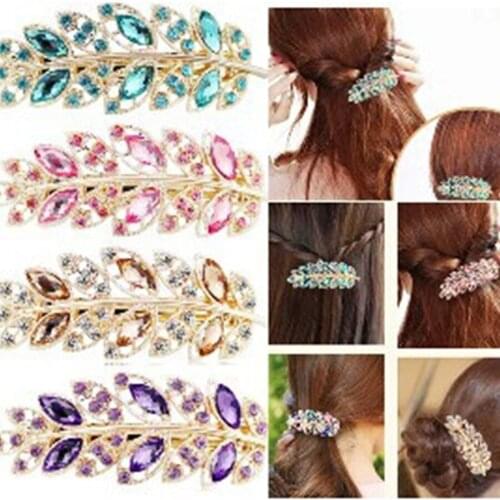 Unique luxury fashion elegant leaf-shaped hairpin Fangzuan multicolor hair clasp jewelry wholesale