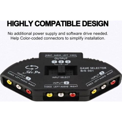 Liser 3 In 1 Out AV RCA Audio Video Switch Splitter With 6-Head Adapter Cable For Home Game Computer DVD VCD