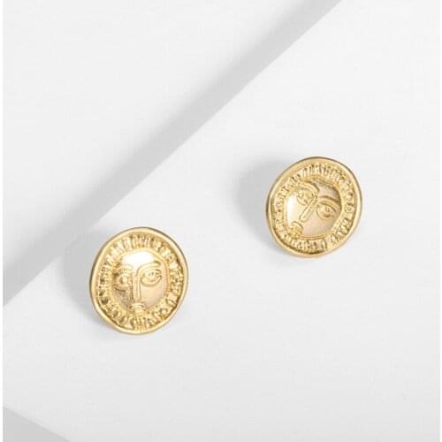 WTLTC Vintage Metal Portrait Coin Stud Earrings for Women Minimalist Post Earrings Retro Irregular Disc Studs Earrings Custom
