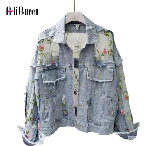 Chaquetas Mujer Summer Streetwear Embroidery Lace Patchwork Sexy Denim Jacket Women Frayed Tassel Loose Coat Jean Jacket Outwear