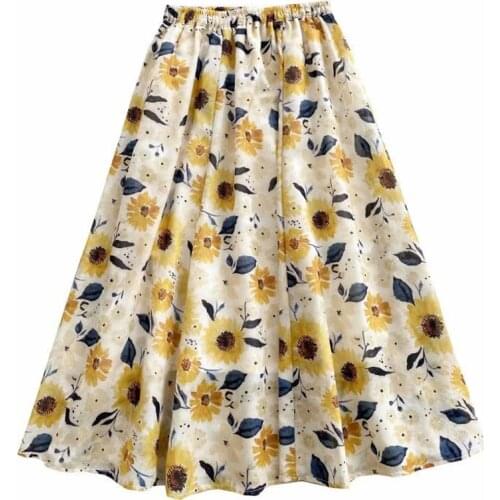 Aonibeier Floral Print Casual Holiday Beach Wear Summer Women Midi Skirts Elastic High Waist Swing A-Line Chiffon Skirt Female