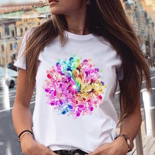 Women T-shirts 90s Watercolor Style Flower New Graphic Print Female Stylish Fashion Cartoon Summer T Top Shirt Girl Tee T-Shirt