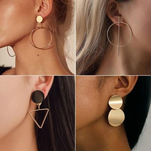 Fashion Korean Statement Gold Round Dangle Drop Earrings For Women Vintage Big Geometric Earrings 2020 Female Kolczyki Jewelry