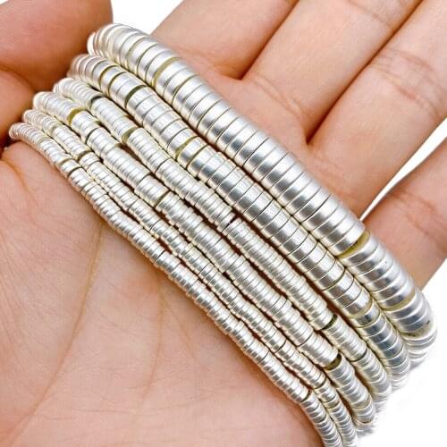 3/4/6/8mm Matte White Gold Silvers Natural Stone Hematite Flat Round COINS Loose Beads Spacer For Jewelry Making DIY Bracelets