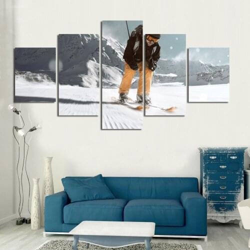 5Pcs Winter Sports Skiing Ski Silk Home Decorative Painting Canvas Posters Mountain Ski Jump Landscape Tourism Extreme Sports