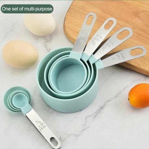 8Pcs Measuring Cup and Spoon Multipurpose Spoon Cup Measuring Tool Baking Accessories Stainless Steel Handle Kitchen Gadget