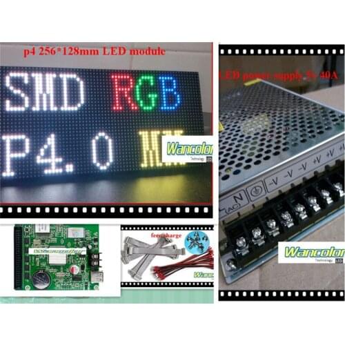 Free shipping DIY video LED display kits 10 pcs P4 indoor SMD RGB Led Module (256*128mm)+RGB led controller+2 pc power supply