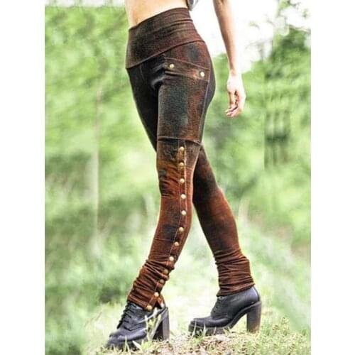 Y2k Pants Women High Waist Slim Sheath Buttoned Tie Dye Patchwork Gothic Long Pants Casual Skinny Vintage Streetwear Plus Size