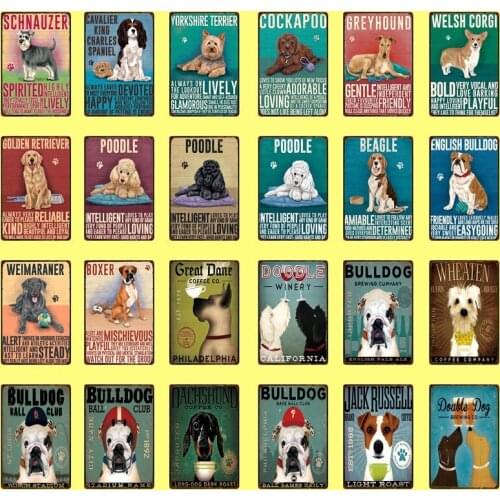 Pet Dogs Poodle Bulldog Beagle Schnauzer Boxer Metal Sign Posters art Vintage Mural Painting Decor