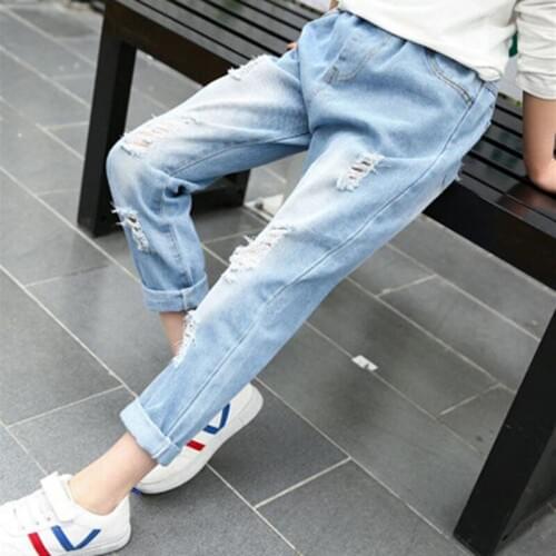 New ChildrenS Boy Holes Jeans Spring And Autumn Cotton Baby Kids Girl Pants Clothing