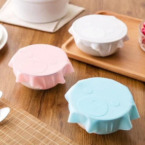 High Stretch Food Wraps Stretch Lid Lovely Small Bear Reusable Keeping Food Fresh Food Grade Multifunction Silicone Seal Cover