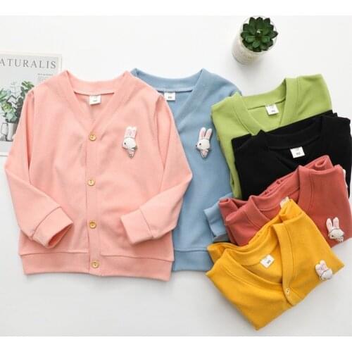 2021 dancing cute rabbit girl cardigan new spring and autumn long-sleeved childrens shirt buttoned childrens girl shirt