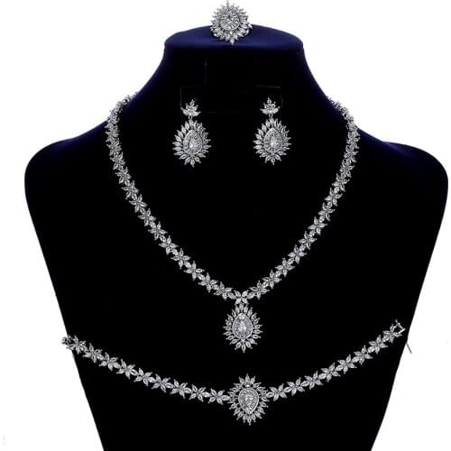 Jewelry Sets HADIYANA Waterdrops Bridal Wedding Party Necklace Earrings Ring And Bracelet Set Zircon CNY0114 Conjunto de joyas