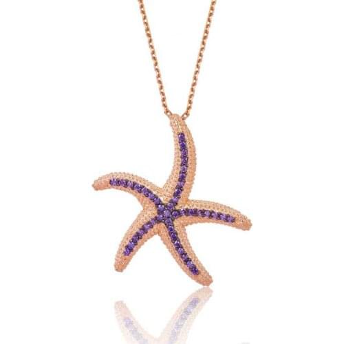 KUTAYDAN 925 Sterling Silver Purple Sea Star Lady 'S Necklace