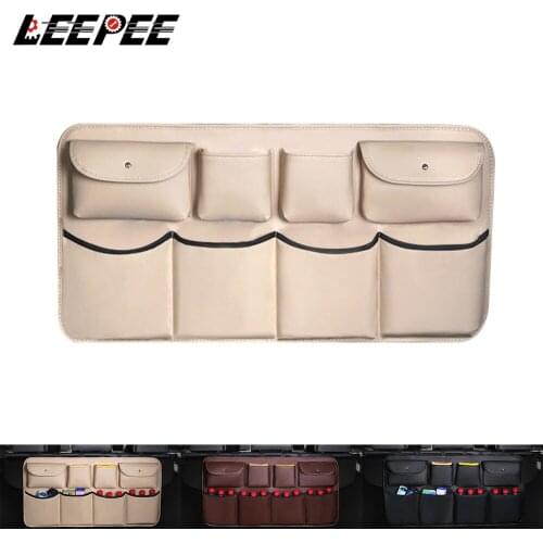 LEEPEE Car Styling PU Leather Auto Stowing Tidying Car Rear Seat Back Storage Bag Multi Hanging Nets Pocket Car Trunk Organizer