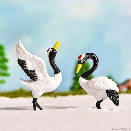 Mini Simulation Tandem Crane Plastic Crafts DIY Fairy Garden Ornament Decor Red-crowned Crane Accessories