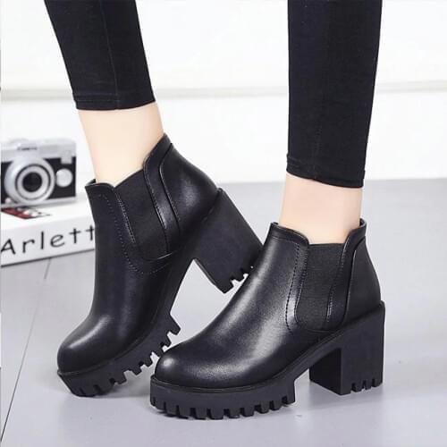 Fashion Women New Fashion Spring Autumn Platform Ankle Boots Women Thick Heel Platform Boots Ladies Worker Boots Black 35-40