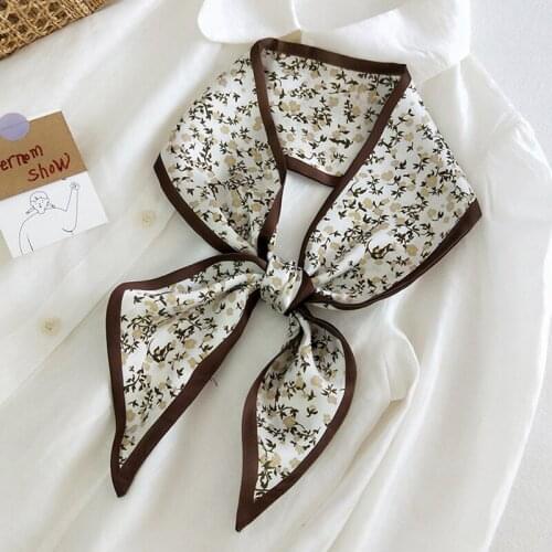MoriBty Skinny Women Silk Scarf Bufandas New Luxury Floral Neckerchief Ties Foulard Femme Hair Ribbon Headscarf Neck Bag Wraps