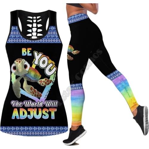 Sea turtle Polynesian 3D Printed Hollow Out Tank Legging Suit sexy Yoga Fitness Soft Legging Summer Women For Girl 30