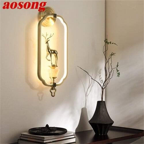AOSONG Indoor Wall Lamps Fixture LED Brass Luxury Modern Bedroom Wall Light Sconces for Home Living Room Office