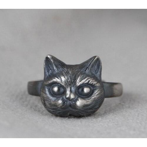 BOCAI New Solid Puew S925 Silver Jewelry fashionable Cat Ring for Woman Literary and Artistic Personality Woman Ring