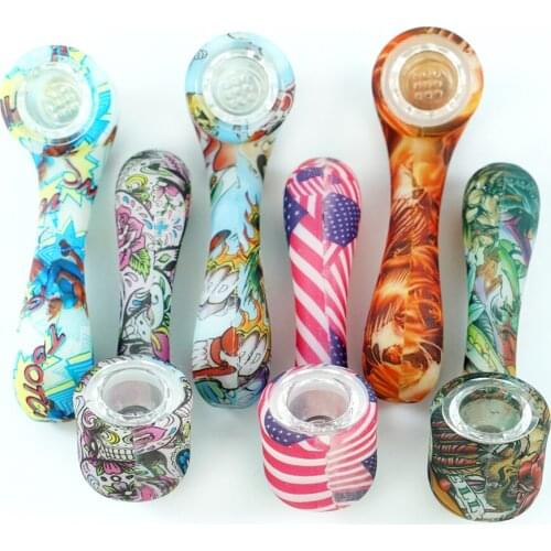 Novelty Glow in Dark Smoking Pipe with Glass Bowl Silicone Cigarette Holder Gifts Portable