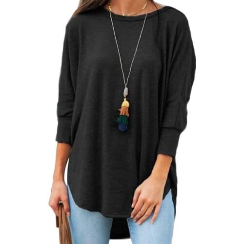 Solid Color Woman Tshirts Casual 3/4 Sleeve O Neck Tee Tops Women Irregular Hem Pullover Tshirt femme t-shirts mujer camisetas