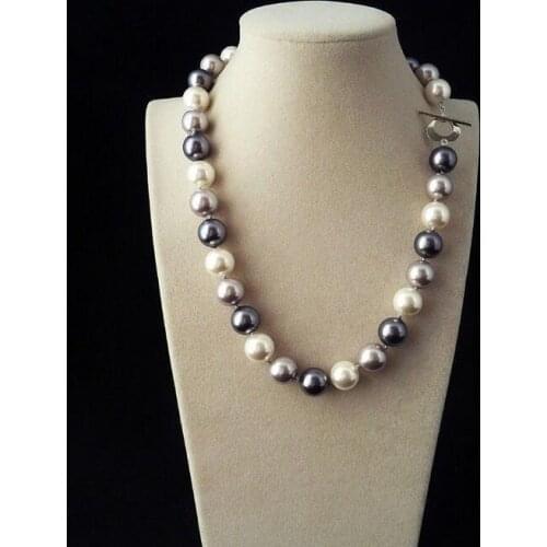 Hot sale new Real 12mm Mix Black White Gray South Sea Shell Pearl Necklace 18