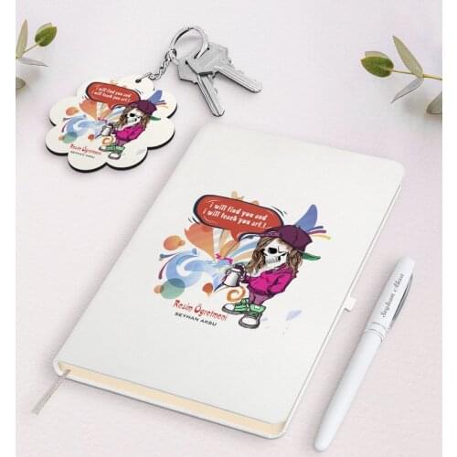 Personalized Art Teacher White Notebook Pen and Keychain Gift Seti-2
