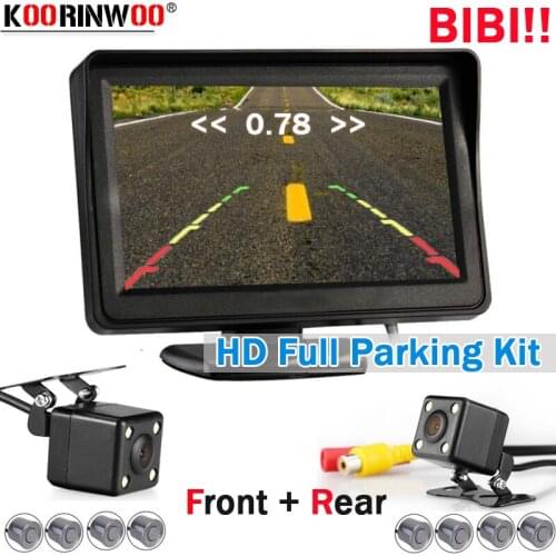 Koorinwoo Full kit Video Parktronic 4.3 inch Monitor With Camera Rear Front Parking Sensors 8 Buzzer Parking camera Jalousie