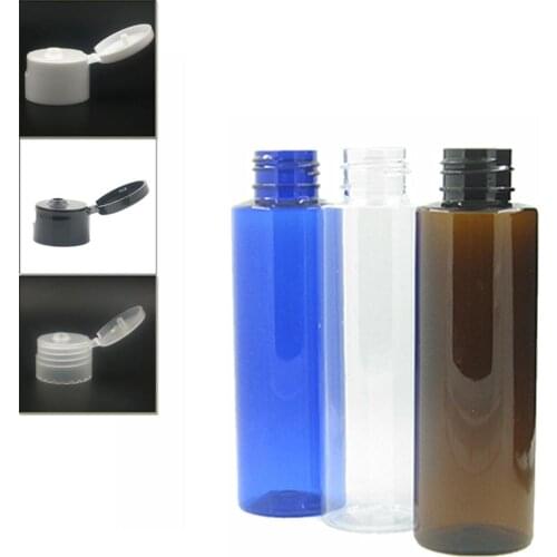 100ml empty clear/blue/amber Cylinder Plastic Bottles pet bottle with white/black/transparent Flip Tops cap x5