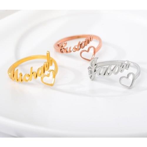 Adjustable Custom Ring Personalized Letter Heart Name Rings Stainless Steel Love Wedding Ring for Women Anniversary Jewelry