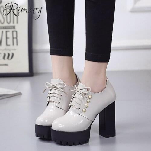 Rimocy super high heels patent leather ankle boots for women bead platform boots solid round toe black shoes woman botines mujer