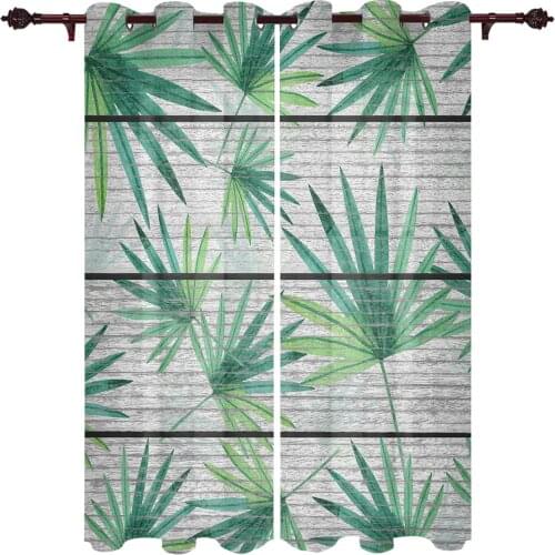 Kitchen Window Curtains Wood Grain Green Leaves Adult Children Bedroom Decoration Living Room Hanging ClothTreatment Curtains
