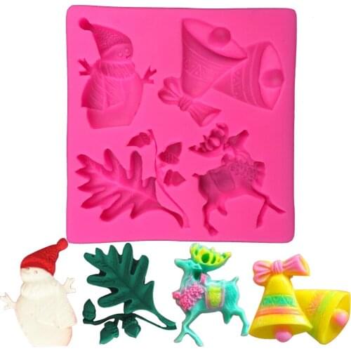 Snow man deer bell over Christmas Impression Shape fondant cake silicone mold for clay molds form de silicone para soap tool 21