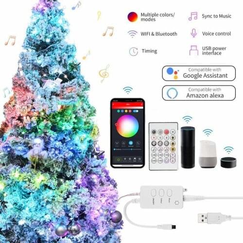 Tuya Smart WiFi LED Fairy String Light Dreamcolor 10m RGB sk6812 ws2812 IC USB Strip Work Alexa Music Sync APP 40key Remote