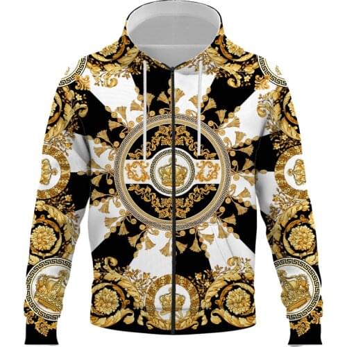 European style zipper hoodies Clothing Harajuku brand Sweatshirts 3d Print Big Crown Hooded Pullover Unisex Clothing Custom Over