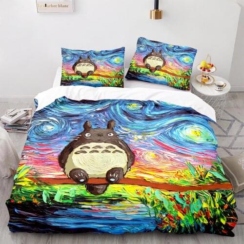 Totoro Cute Cartoon Anime Bedding Set 2/3 Pieces Spirited Away Duvet Cover Custom Bed Quilt Cover for Kids Boy Adults Bedclothes