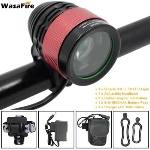 WasaFire 2000lm T6 LED Bicycle Front Light Headlight Focusing Bike Lamp 18650 Battery Cycling Flashlight foco bicicleta